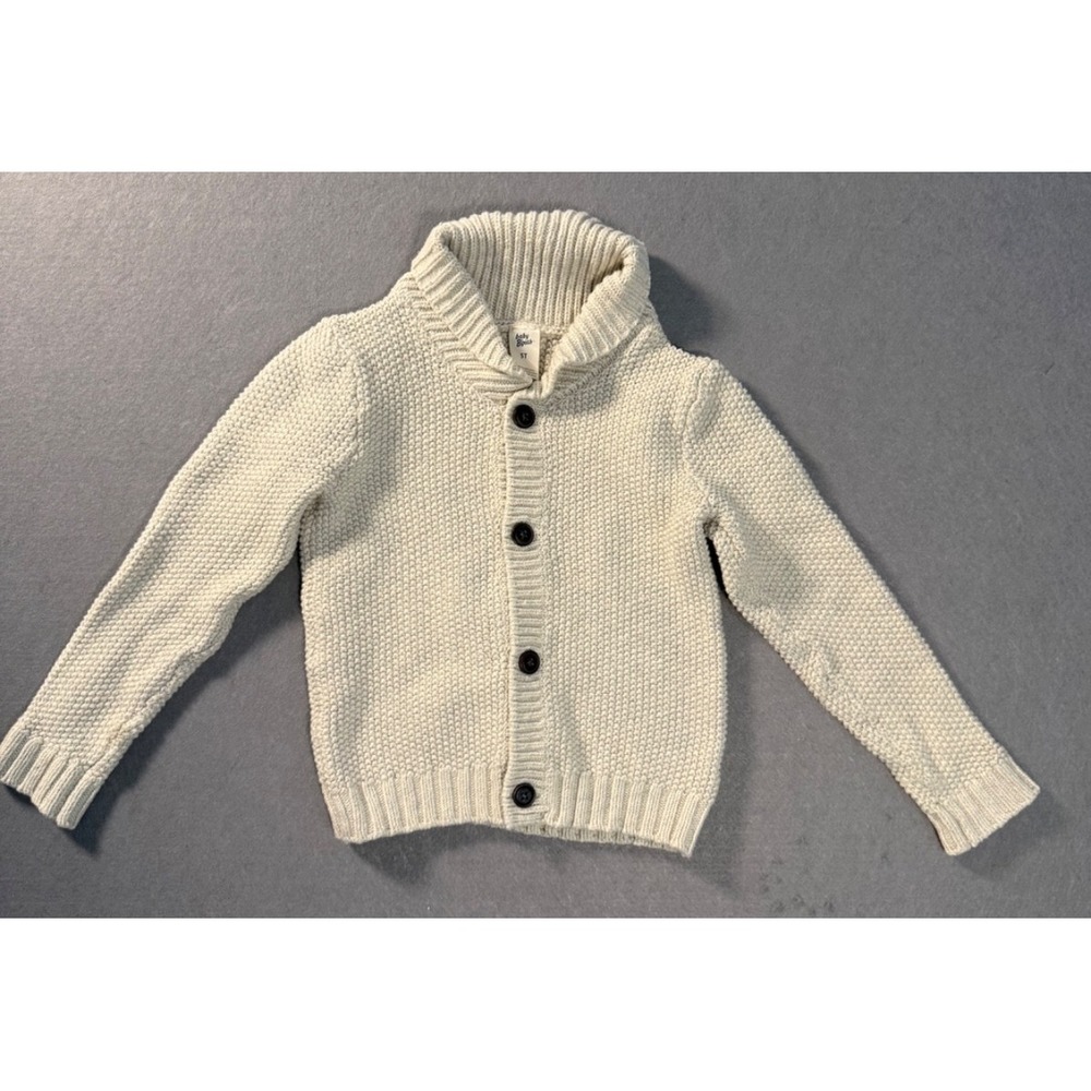 Baby B'gosh Boys 5T Cream Chunky Knit Shawl Collar Cardigan Sweater